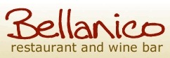 Bellanico restaurant and wine bar logo with the name in dark red against a light yellow background